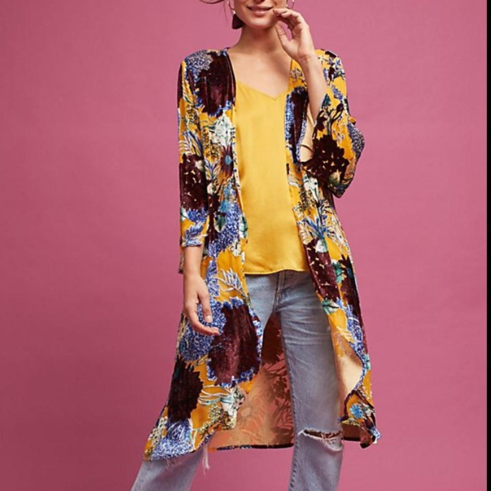 Anthropologie Aurelia Velvet Floral Kimono